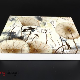 Cream rectangle lacquer box hand-painted with lotus pond 19*29*H6 cm